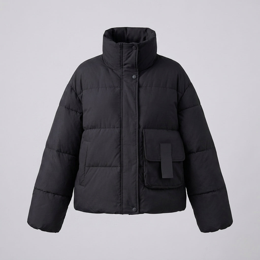Damen nan boxy-wattierter Alltagspuffer mit seitlichen Cargo-Klappen und ergonomischem Schulterbesatz EB