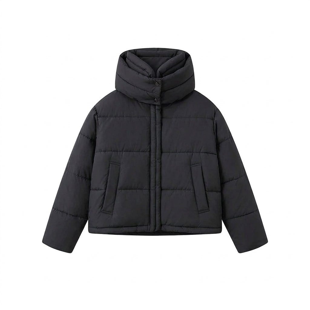 Damen nan boxiger Kurz-Steppblouson mit extra hoher Kapuzenblende und weichen Bündchen EB