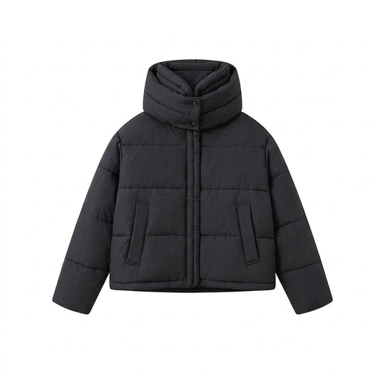 Damen nan boxiger Kurz-Steppblouson mit extra hoher Kapuzenblende und weichen Bündchen EB