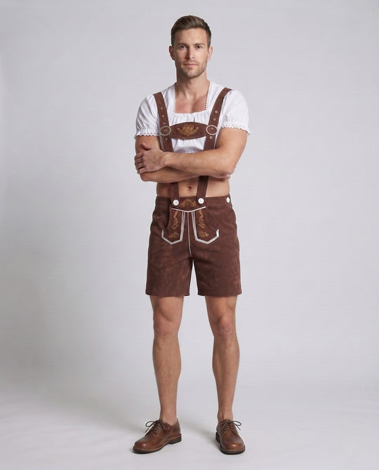 Herren Trachten-Lederhose mit kunstvollen Verzierungen und verstellbaren Trägern EB
