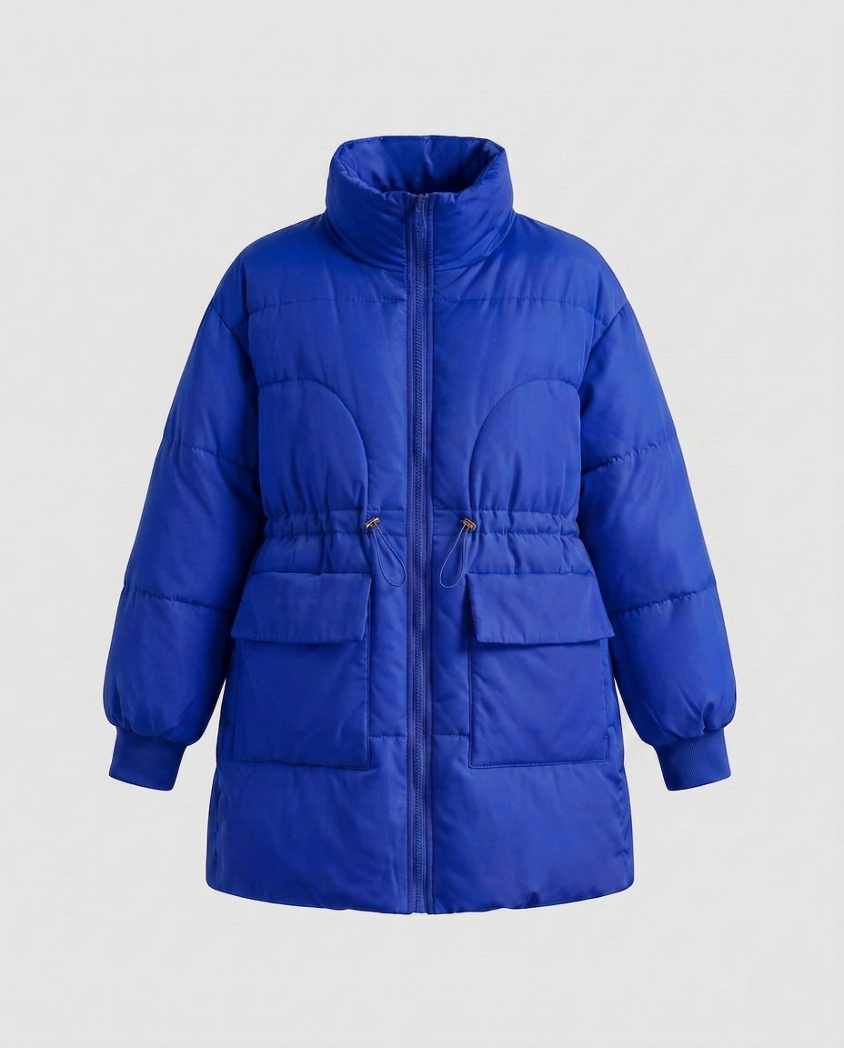 Damen nan femininer A‑Linien‑Steppparka mit taillierbarem Tunnelzug, hohem Stehkragen und großen Pattentaschen EB