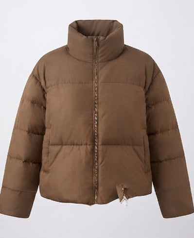 Damen nan kurz geschnittener wattierter Kurz-Puffer mit hohem Stehkragen und glänzender Microfaseroberfläche EB