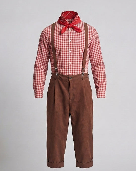 Herren Trachten-Lederhose mit verzierten Trägern und seitlichen Taschen EB