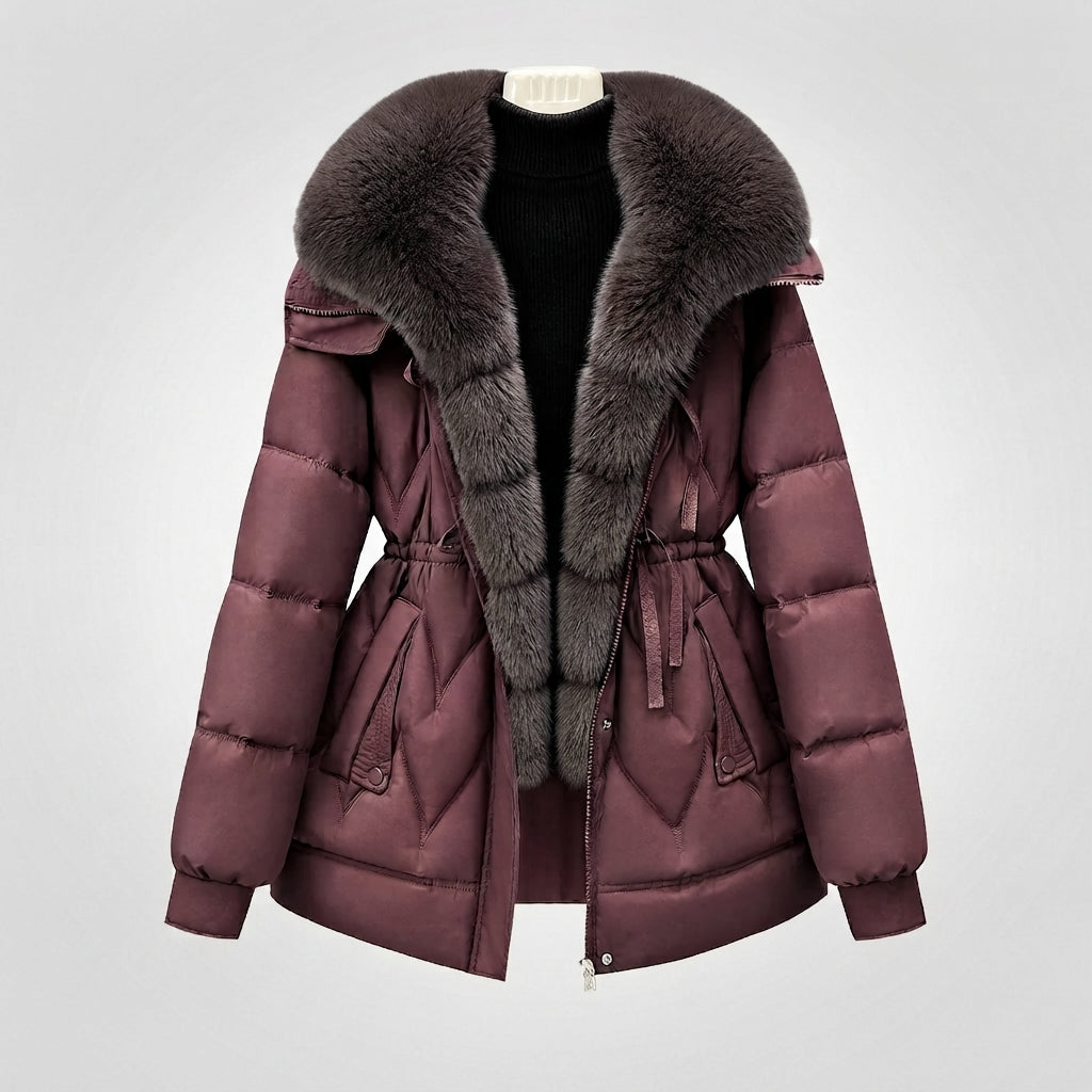 Damen nan gesteppter Parka mit voluminösem, abnehmbarem Kragen und Taillenzug EB