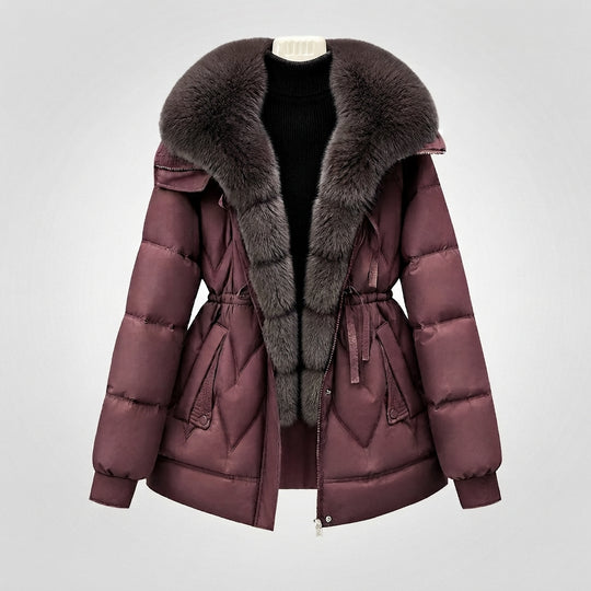 Damen nan gesteppter Parka mit voluminösem, abnehmbarem Kragen und Taillenzug EB