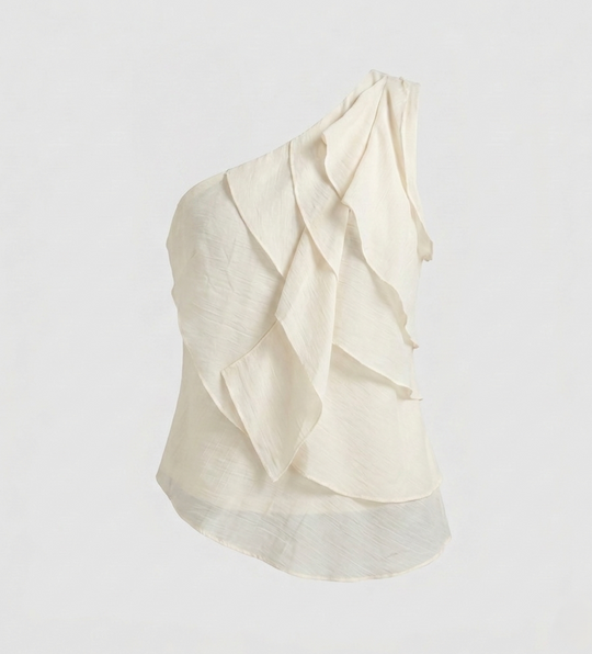 Damen nan asymmetrisches Volant-Top aus leichtem Viskosechiffon mit Ein-Schulter-Detail