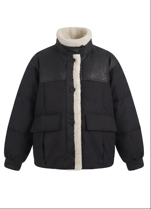 Damen nan kurze gesteppte Bomberjacke mit Teddyfutter, Kunstleder-Frontblenden und aufgesetzten Pattentaschen EB
