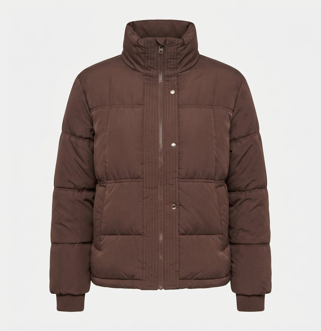 Damen nan kurzer Boxy-Puffer mit ergonomischem Stehkragen und verdeckter Druckknopfleiste EB