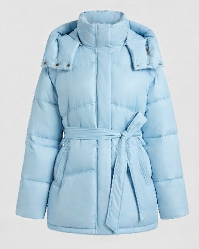 Damen nan wattierter Oversize-Parka mit Bindegürtel und hochschließendem Kragen EB