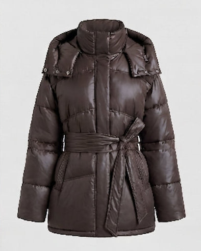 Damen nan wattierter Oversize-Parka mit Bindegürtel und hochschließendem Kragen EB