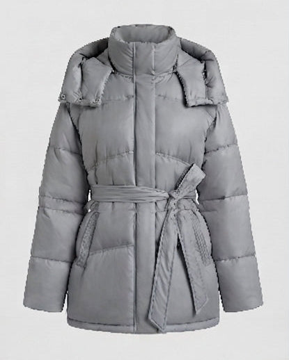 Damen nan wattierter Oversize-Parka mit Bindegürtel und hochschließendem Kragen EB