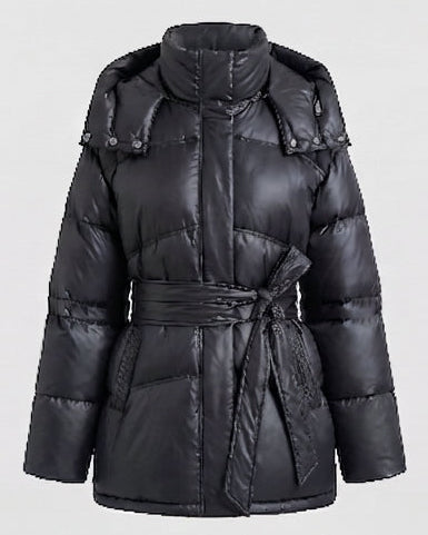 Damen nan wattierter Oversize-Parka mit Bindegürtel und hochschließendem Kragen EB