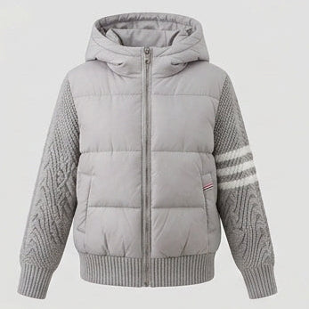 Damen nan Hybrid-Steppjacke mit wattierter Front, gestrickten Ärmeln und Kapuze EB