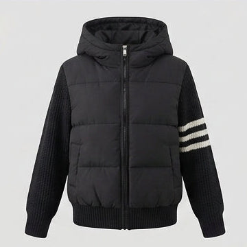Damen nan Hybrid-Steppjacke mit wattierter Front, gestrickten Ärmeln und Kapuze EB