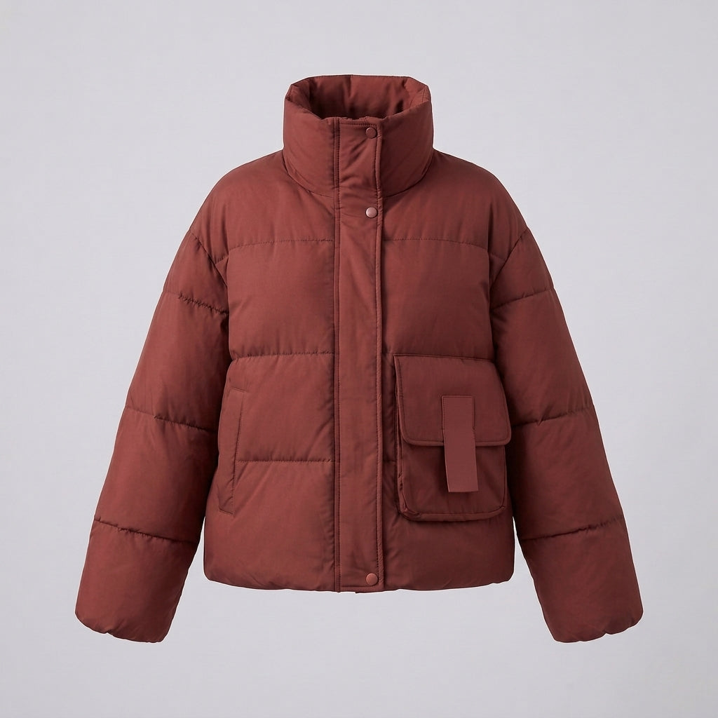 Damen nan boxy-wattierter Alltagspuffer mit seitlichen Cargo-Klappen und ergonomischem Schulterbesatz EB