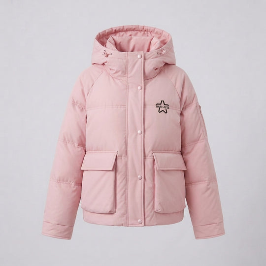 Damen nan Boxy-Pufferjacke mit verdeckter Zweiweges-Front, kontrastierter Innenblende und funktionalen Klappentaschen EB
