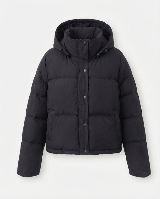 Damen nan kompakter Steppblouson mit extra Volumenkapuze und verdeckter Druckknopfblende EB