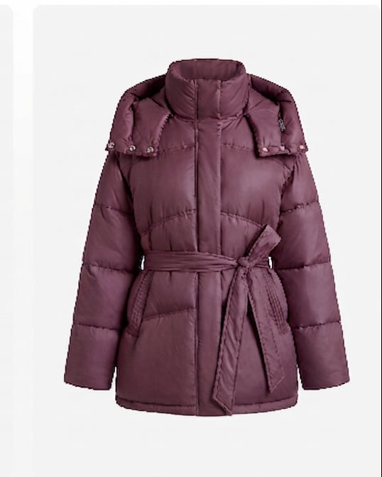 Damen nan wattierter Oversize-Parka mit Bindegürtel und hochschließendem Kragen EB