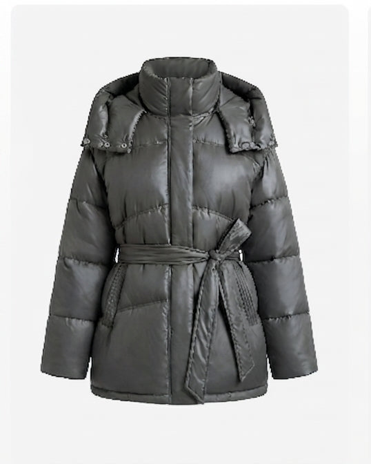 Damen nan wattierter Oversize-Parka mit Bindegürtel und hochschließendem Kragen EB