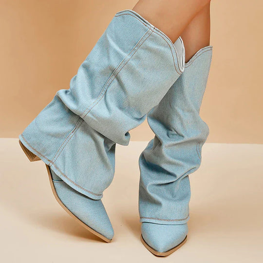 EB | Denim Kniehohe Stiefel