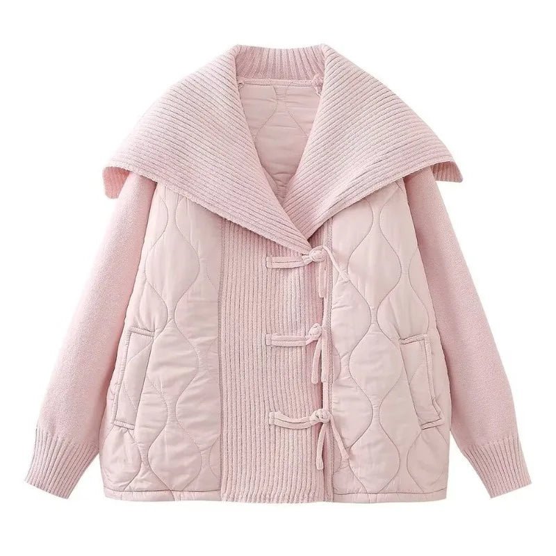 EB | Damen Gefütterte Jacke mit Rippdetails und Breitem Kragen