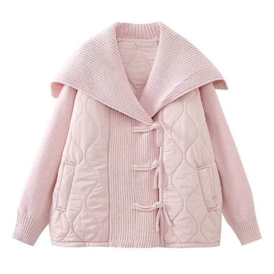 EB | Damen Gefütterte Jacke mit Rippdetails und Breitem Kragen