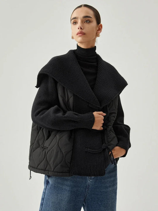 EB | Damen Gefütterte Jacke mit Rippdetails und Breitem Kragen