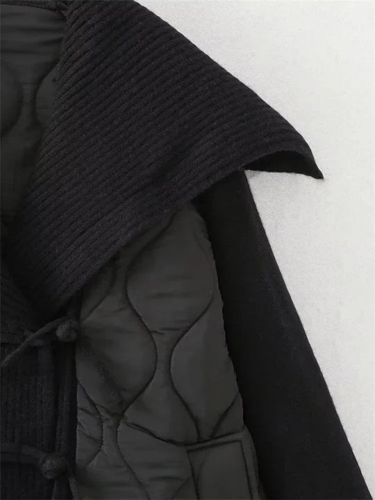 EB | Damen Gefütterte Jacke mit Rippdetails und Breitem Kragen