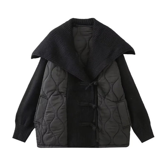 EB | Damen Gefütterte Jacke mit Rippdetails und Breitem Kragen