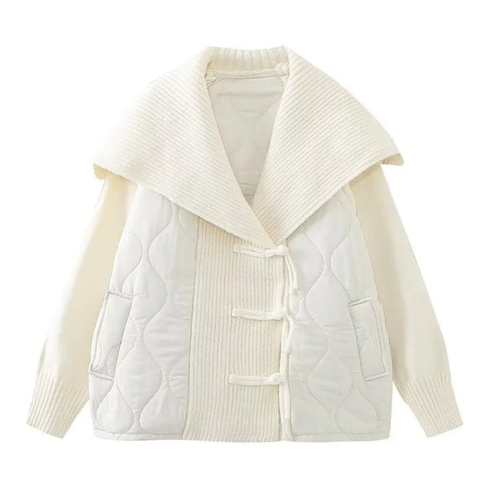 EB | Damen Gefütterte Jacke mit Rippdetails und Breitem Kragen