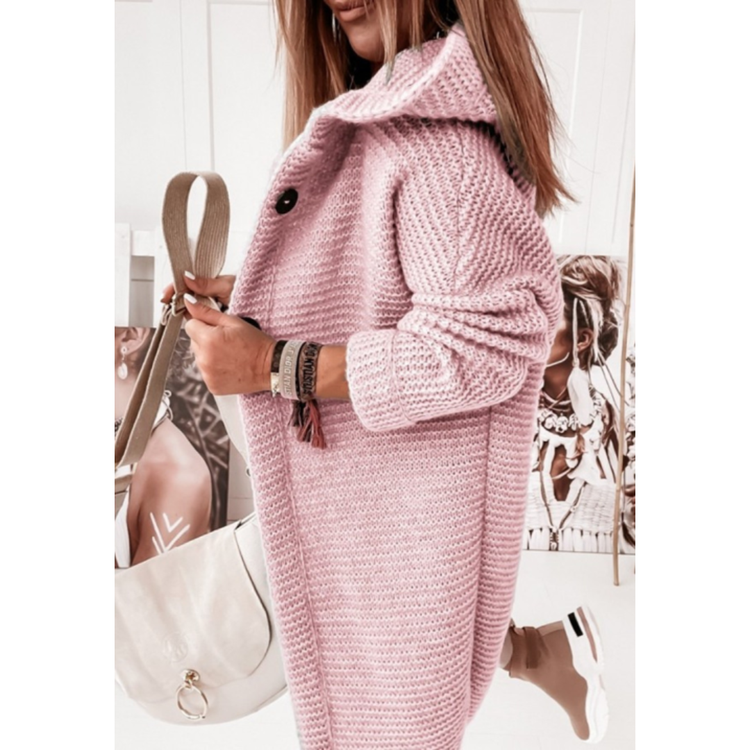 EB | Damen Übergroßer Gestrickter Cardigan mit Kapuze und Langen Ärmeln