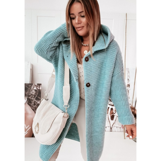 EB | Damen Übergroßer Gestrickter Cardigan mit Kapuze und Langen Ärmeln