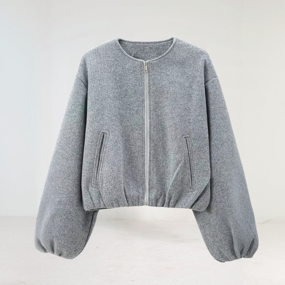 EB | Frauen Ballonärmel Zip-Up Bomberjacke