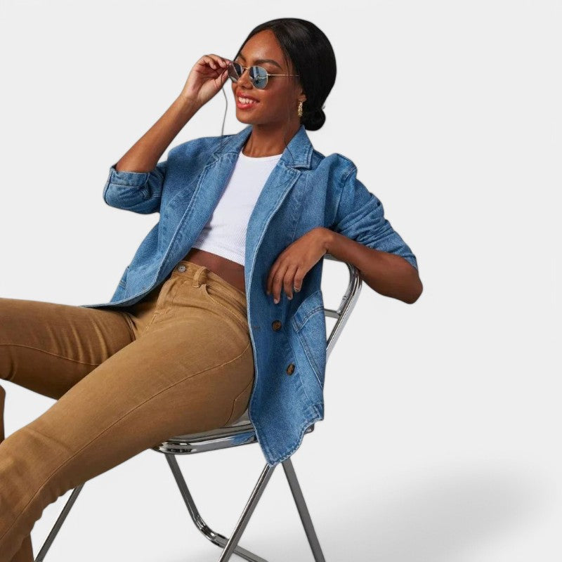 EB | Damen Denim Blazer mit Langen Ärmeln und Taschen