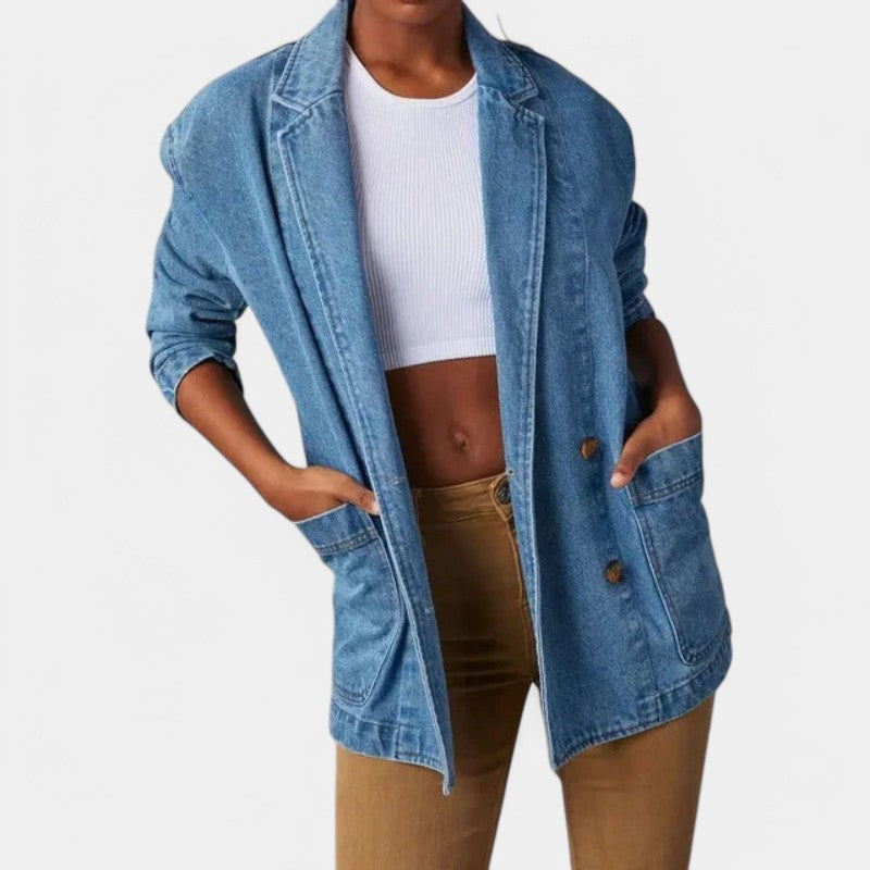 EB | Damen Denim Blazer mit Langen Ärmeln und Taschen