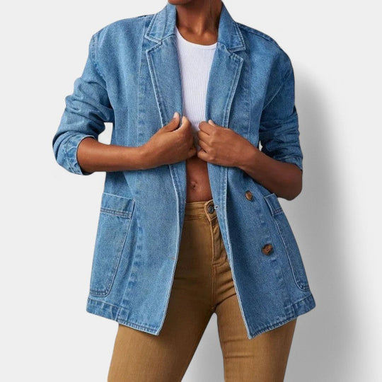 EB | Damen Denim Blazer mit Langen Ärmeln und Taschen