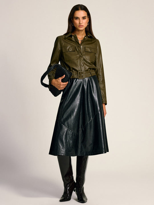 EB | Schicke Lederjacke Damen mit Gürtel und Taschen