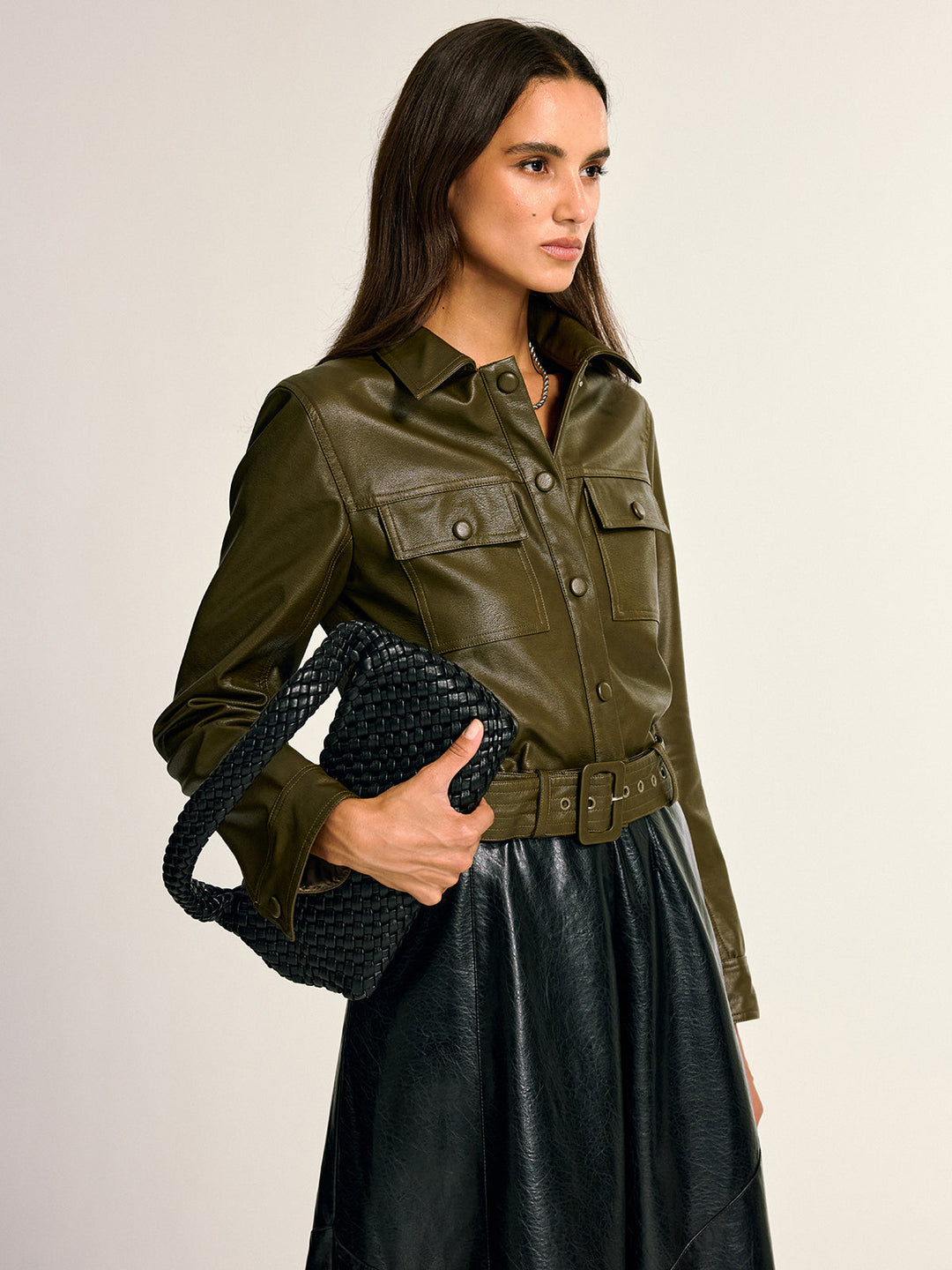 EB | Schicke Lederjacke Damen mit Gürtel und Taschen