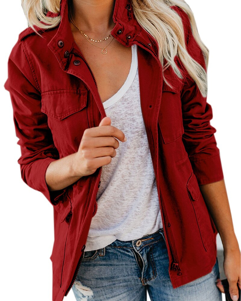 EB | Damen Übergangsjacke mit Taschen und Hohem Kragen