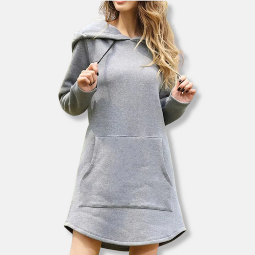EB | Kapuzenpullover Kleid Lässige Passform Weicher Baumwollmix Lange Ärmel