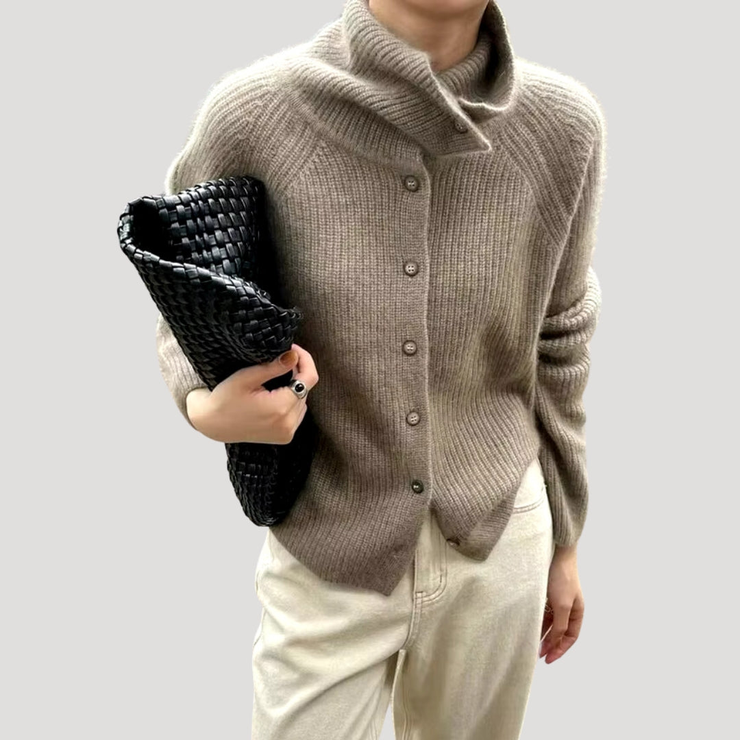 EB | Damen Grobstrick-Cardigan mit Knopfverschluss und langen Ärmeln