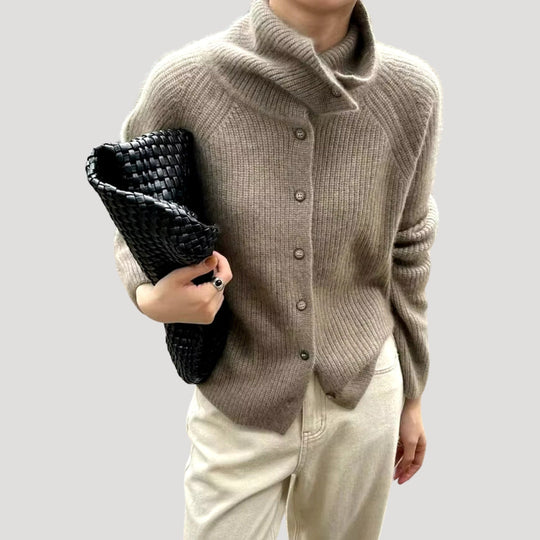 EB | Damen Grobstrick-Cardigan mit Knopfverschluss und langen Ärmeln