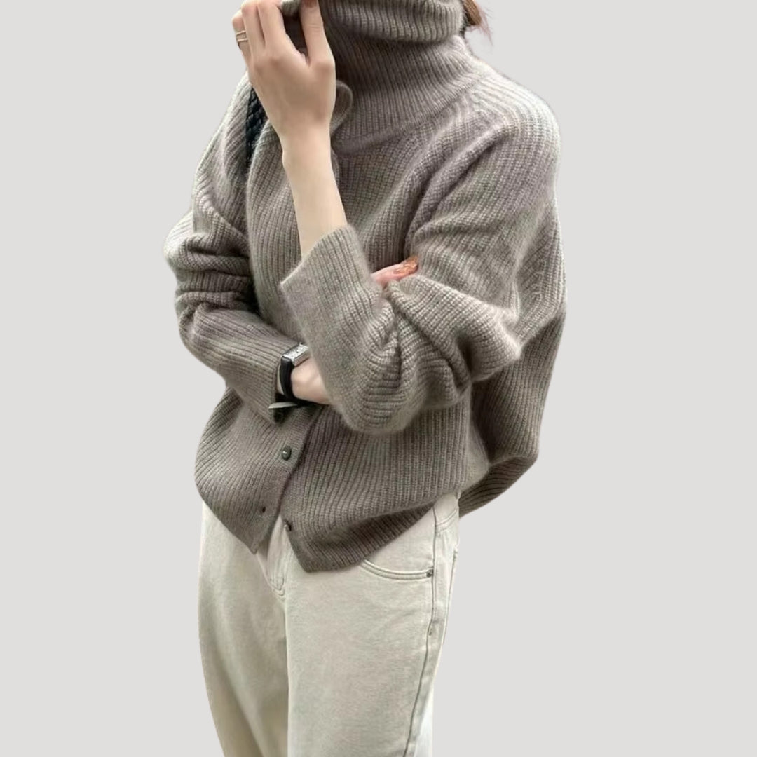 EB | Damen Grobstrick-Cardigan mit Knopfverschluss und langen Ärmeln