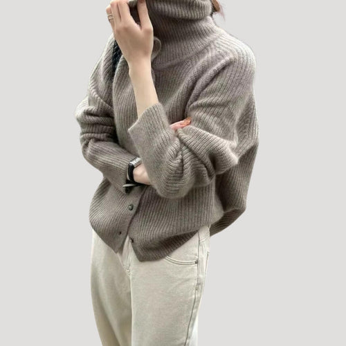 EB | Damen Grobstrick-Cardigan mit Knopfverschluss und langen Ärmeln