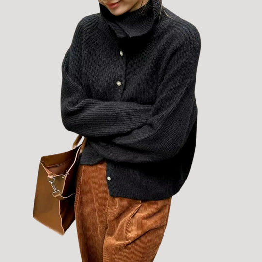 EB | Damen Grobstrick-Cardigan mit Knopfverschluss und langen Ärmeln