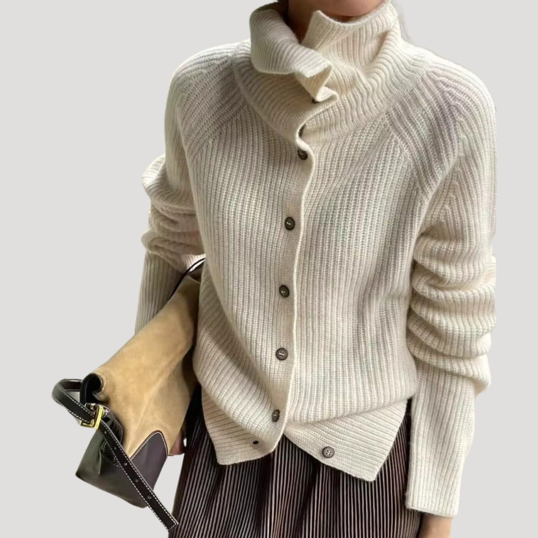 EB | Damen Grobstrick-Cardigan mit Knopfverschluss und langen Ärmeln