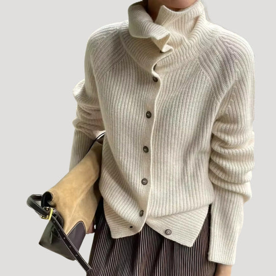 EB | Damen Grobstrick-Cardigan mit Knopfverschluss und langen Ärmeln