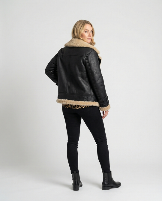EB | Lammfell Gefütterte Bikerjacke für Damen
