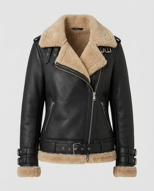 EB | Lammfell Gefütterte Bikerjacke für Damen