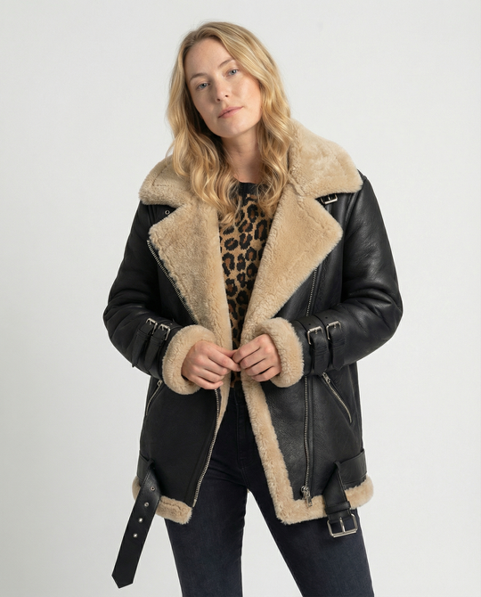 EB | Lammfell Gefütterte Bikerjacke für Damen